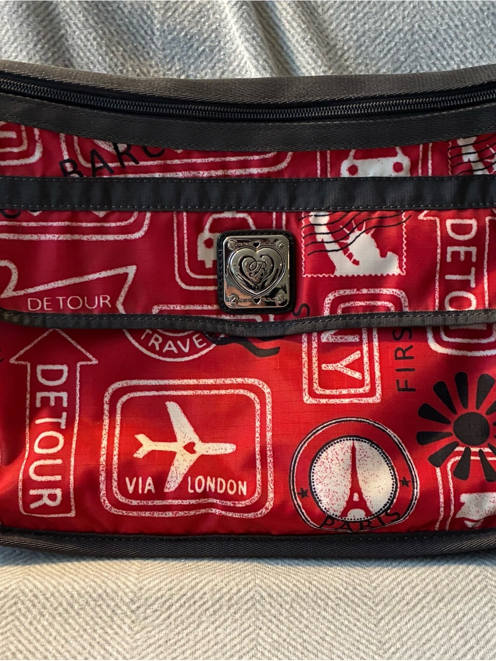 Brighton Red Travel Print Crossbody Bag Paris London Rome Adjustable Strap